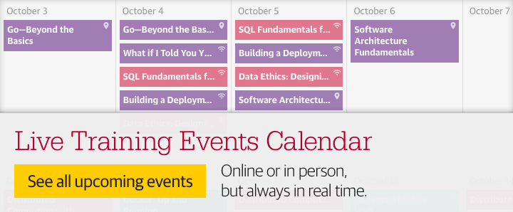 Live training events calendar. See all upcoming events.