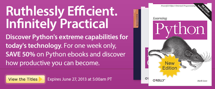 Ruthlessly Efficient. Infinitely Practical - Save 50% on Python ebooks