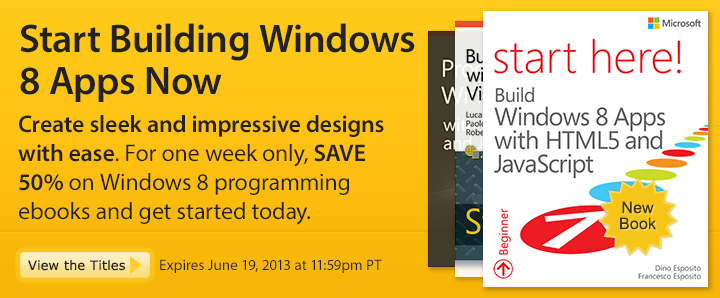 Start Building Windows 8 Apps Now - Save 50% on windows programming ebooks