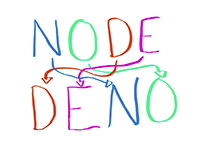 drawing showing the letters Node rearranged equals Deno