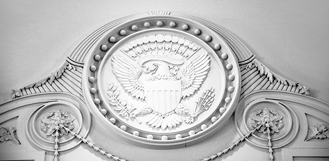 Face of the Great Seal of the United States - East Room replica - Richard Nixon Presidential Library and Museum