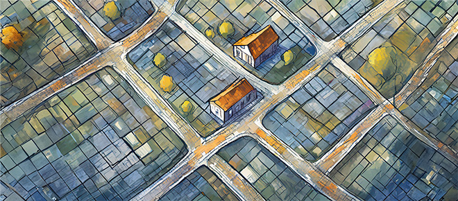 illustration of a neighborhood with only 2 houses