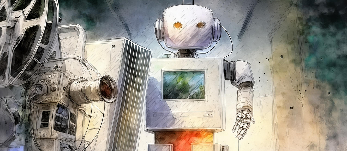 AI robot with a movie projector