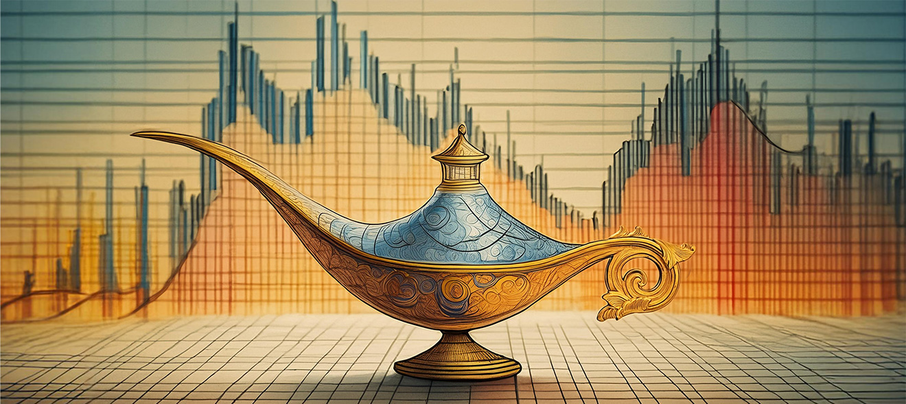 Magic lamp with stock market graph