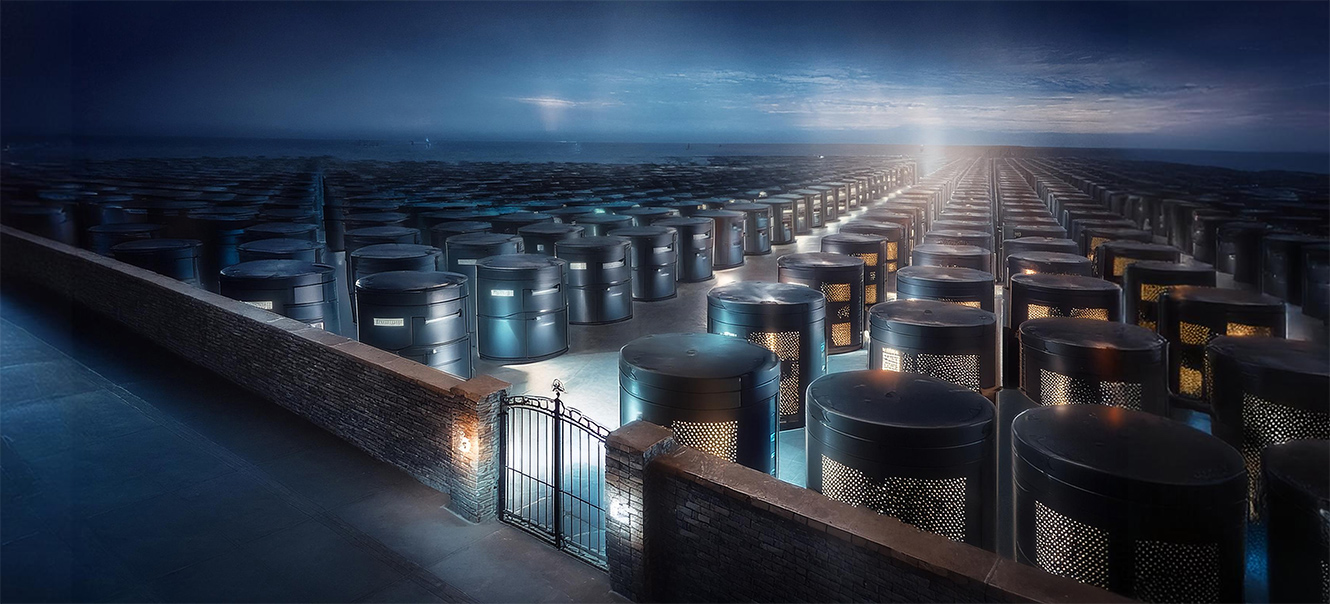 a stone wall and iron gate restrict access to data servers