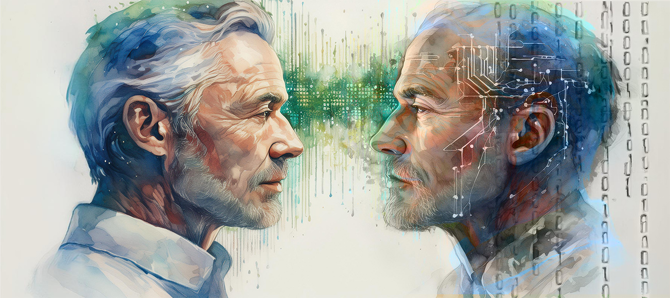 a man looking at an ai generated version of himself