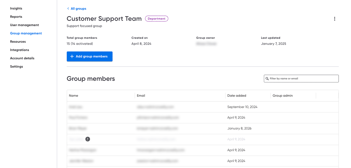 Screenshot of Group Management