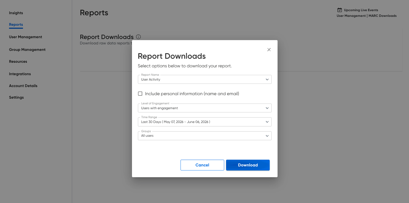 Screenshot of report downloads