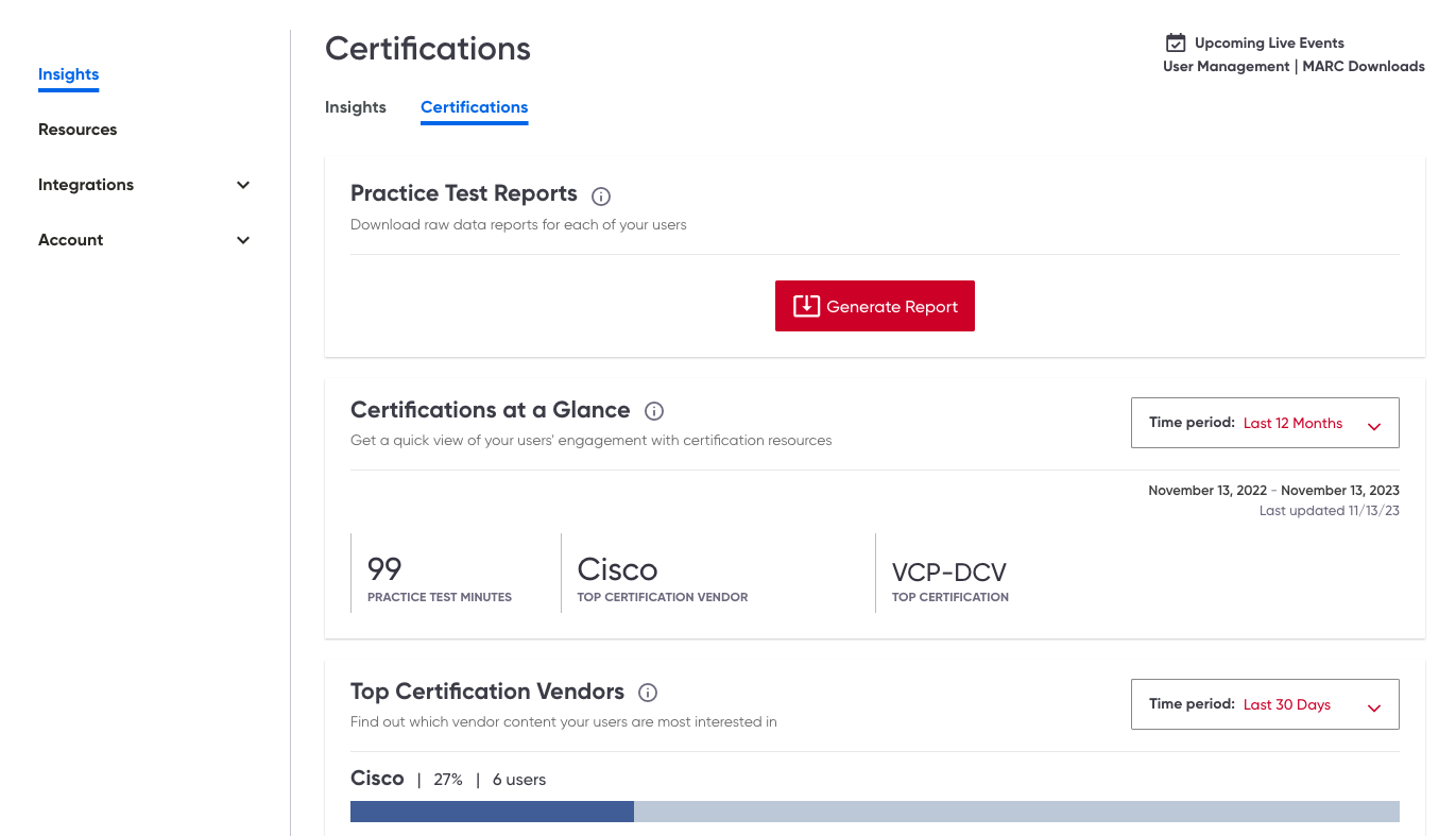 Screenshot of Certifications tab