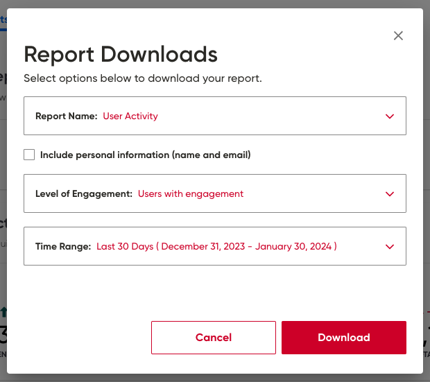 Screenshot of User Detail Reports