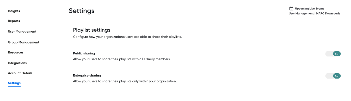 Screenshot of settings tab