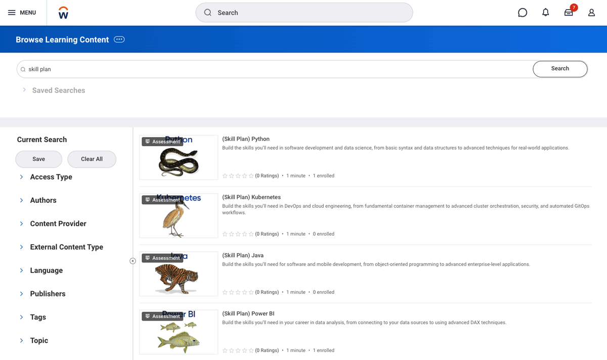 Screenshot of skill plans step 1