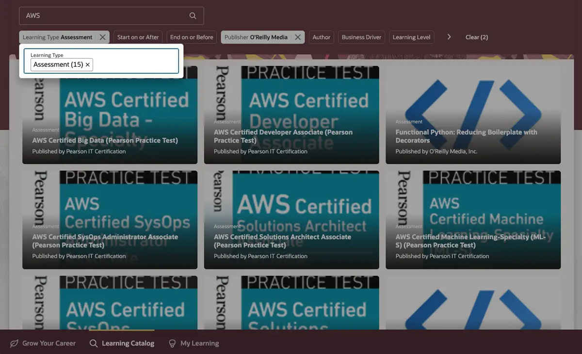 Screenshot of certification practice tests step 1