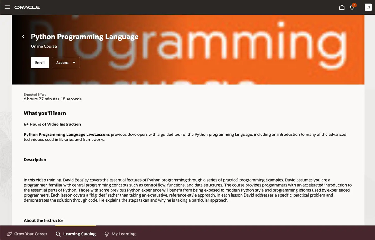 Screenshot of courses step 2
