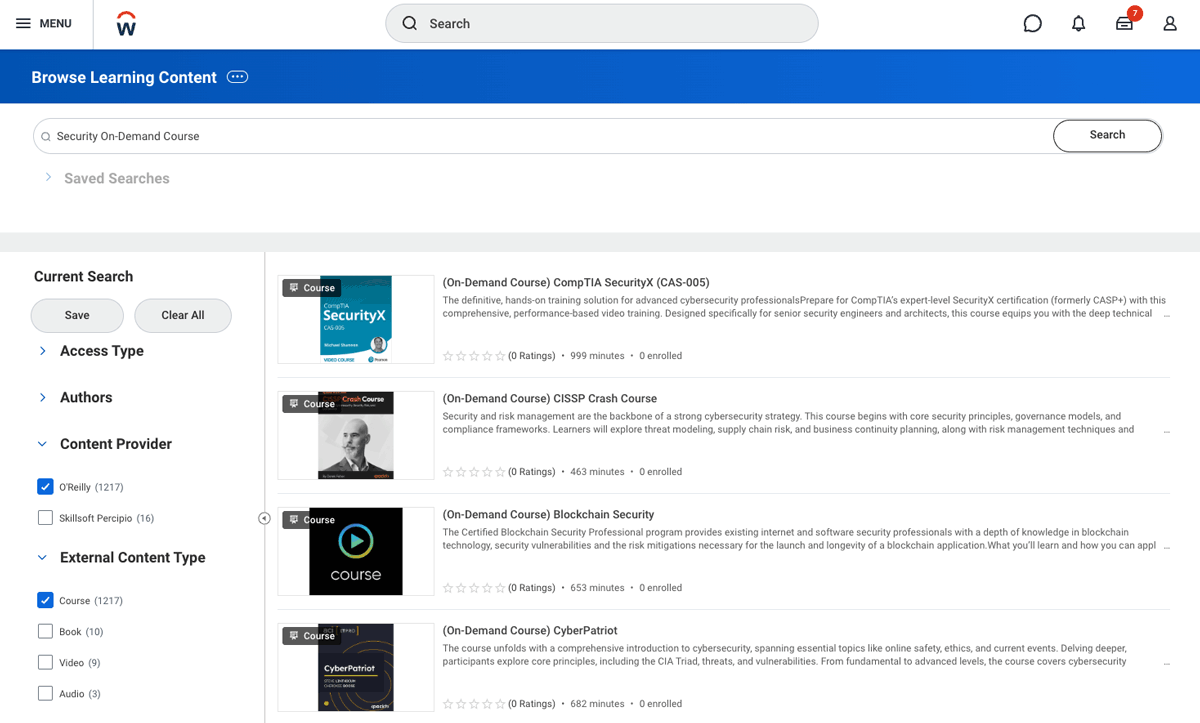 Screenshot of courses step 2